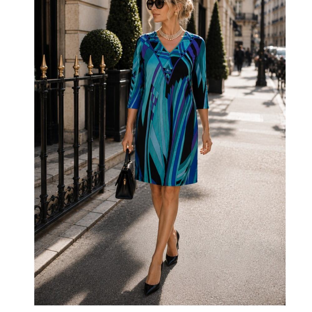 Vintage Nat Kaplan Couture Print Shift Dress Pucci style resort cruise size XS - Picture 4 of 9